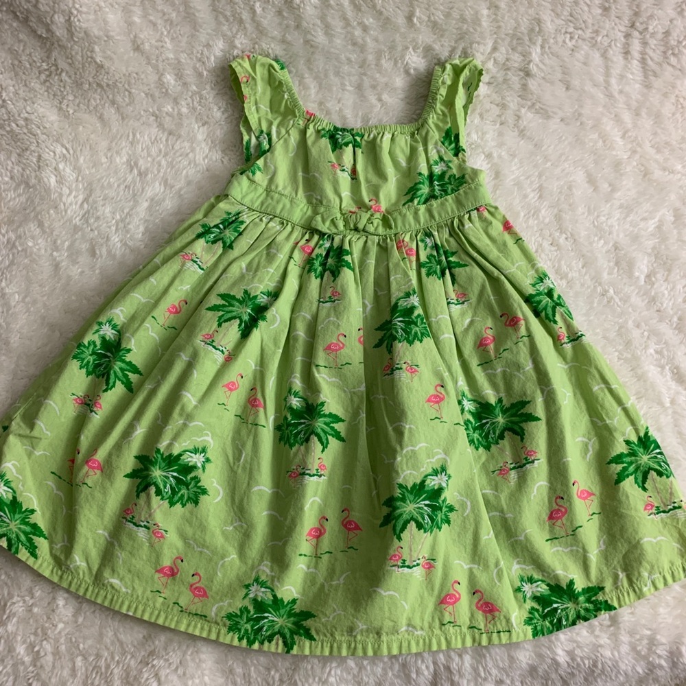 Gymboree Green Dress With Pink Flamingo 2T